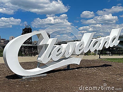 Cleveland script sign with scenic backdrop Editorial Stock Photo